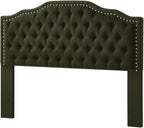 24KF Upholstered Button Tufted Queen Headboard with Nailhead Trim, Elegant Boucle Fabric Full headboard, 6031-Q-Boucle-Dark Green