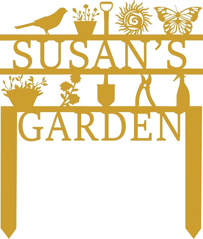 Personalized Garden Sign, Custom Garden Tools Sign with Stakes, Garden Sign with Last Name, Personalized Flower Garden Name Sign, Yard Sign, Lawn Sign, Custom Family Name Garden Sign, Farmhouse Decor