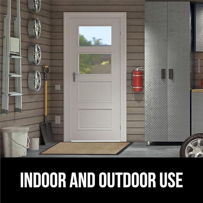 GORILLA GRIP 100% Waterproof All-Season WeatherMax Doormat US Designed Natural Rubber, Stain and Fade Resistant, Low Profile Indoor Outdoor Door Mats, Easy Clean Patio Mat, 23x35, Beige Diamond