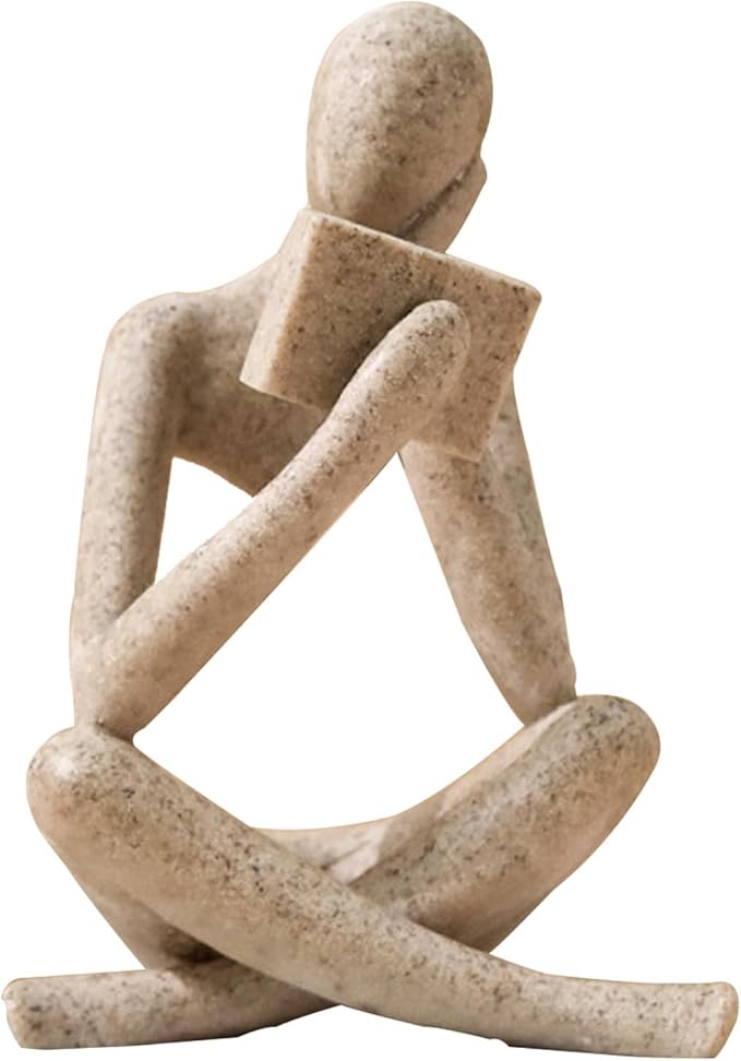 Bookshelf Decor Thinker Statue - Abstract Style Thinker Sculptures Modern Aesthetic Figurine Decoration Statues for Home Decor-Right Thinking-Sandstone