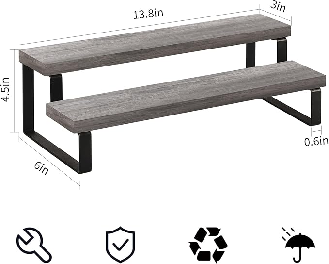 YINMIT Wooden Display Riser Stand, Tiered Perfume and Cologne Organizer Stand, 2 Tier Spice Rack Organizer, Rustic Display Shelf for Candles (2 Tier,2Pack,Grey)