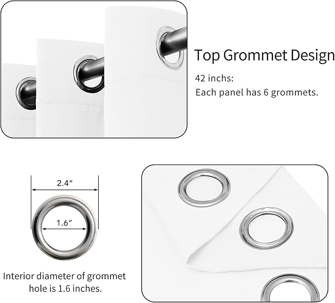 Easy-Going Blackout Curtains for Bedroom, Solid Thermal Insulated Grommet and Noise Reduction Window Drapes, Room Darkening Curtains for Living Room, 2 Panels(42x63 in, White)