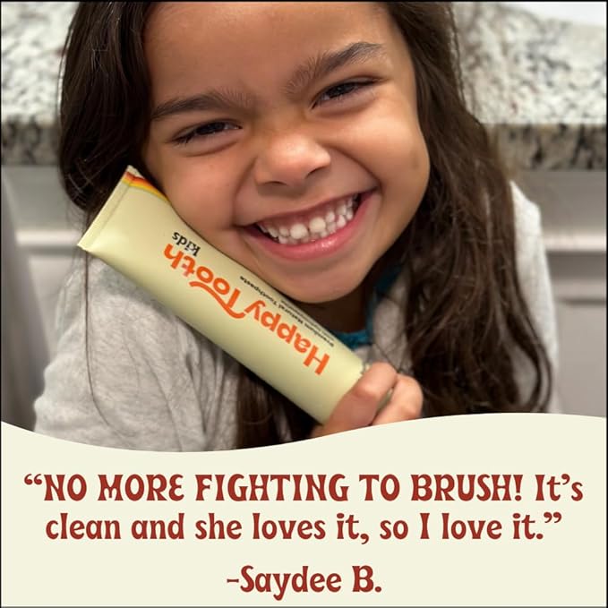 Happy Tooth Hydroxyapatite Toothpaste, Fluoride Free, Natural Whitening for Kids, Toddlers and Adults, SLS Free, Enamel Safe, Dentist Formulated with Clean Ingredients, Mint Brownie Flavor, 3.4oz