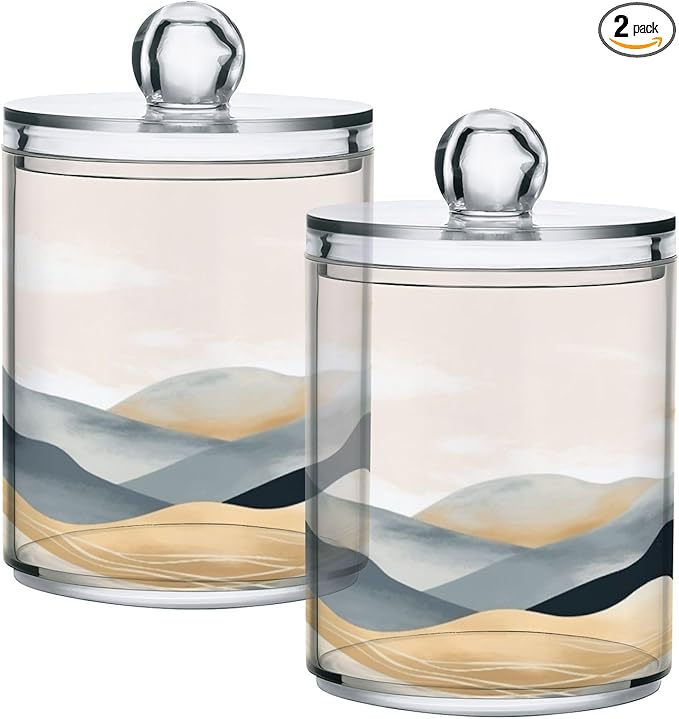 2 Pack Qtip Holder Organizer Dispenser Marble Mountain Bathroom Storage Canister Cotton Ball Holder Container for Cotton Pads/Swabs/Floss