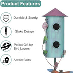BAYN 57” Bird Houses Stake for Outside, Metal Wild Bird Feeder Double-Hole Birdhouse Stake with Cylinders Design Outdoor Decorations for Patio, Backyard, Garden