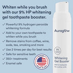 Auraglow Whitening Toothpaste Booster, Add to Toothpaste to Whiten, 9% Hydrogen Peroxide Teeth Whitening Gel Toothpaste, 350+ Whitening Treatments, 6-Month Supply, 2.6oz
