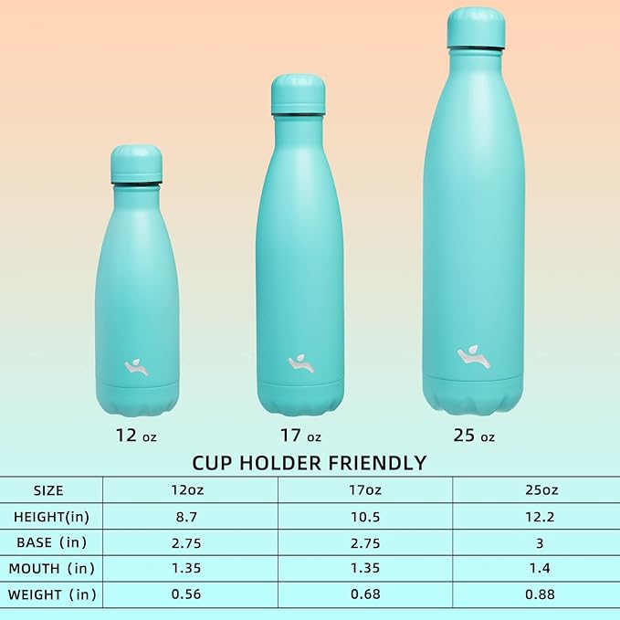 Insulated Water Bottles,12 oz Double Wall Stainless Steel Vacumm Metal Flask for Sports Travel,Turquoise