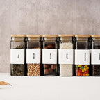 27 oz Glass Storage Jars with Bamboo Lid, set of 6, glass canisters with airtight lids, Clear jars with lids for Cookie, Candy, Tea, Coffee Bean and Rice (White)
