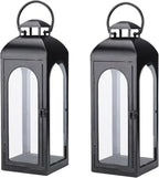 Bdor 2 Pack Large Luxury Lantern Decorative Tall 20 Inches Black Metal Hurricane Lanterns with Tempered Glass Panels for Front Porch,Tabletop, Mantle, Wall Hanging, or Garden, Indoor & Outdoor Décor