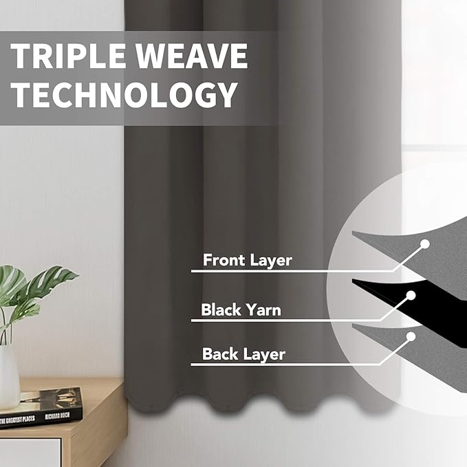 Easy-Going Blackout Curtains for Bedroom, Solid Thermal Insulated Grommet and Noise Reduction Window Drapes, Room Darkening Curtains for Living Room, 2 Panels (52x63 in,Taupe)