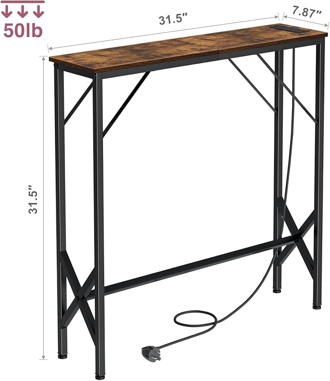 31.5‘’ Console Table, Skinny Entryway Table with Fast-Charging Station, Narrow Long Sofa Table, Behind Slim Couch Table for Entrance, Hallway, Living Room Decor ST-BR80-1