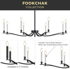 Black Chandelier, Modern Dining Room Light Fixture 8 Light Candle Chandelier Over Table 44in Metal Chandeliers Lighting for Living Room Entry Master Bedroom Bathtub Kitchen