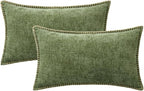 MIULEE Pack of 2 Couch Throw Pillow Covers 12x20 Inch Sage Green Farmhouse Decorative Pillow Covers with Stitched Edge Soft Chenille Solid Dyed Spring Pillow Covers for Sofa Bed Living Room