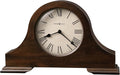 Howard Miller Humphrey Mantel Clock, Roman Numerals Analog Dial with Quartz Movement Triangular Burl Overlays, Hampton Finish Aged Vintage Design for Home Decor, Bedroom & Living Room