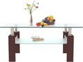 Glass Coffee Table for Living Room, Mordern Sofa Center Tables with Storage, Brown Metal Leg, Rectangle Tempered Glass Center Table Home Furniture