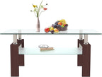 Glass Coffee Table for Living Room, Mordern Sofa Center Tables with Storage, Brown Metal Leg, Rectangle Tempered Glass Center Table Home Furniture