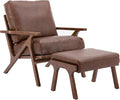 chairus Mid-Century Modern Accent Chair with Ottoman, Faux Leather Armchair with Wood Legs Comfy Upholstered Single Sofa Chair for Living Room/Bedroom/Lounge, Brown