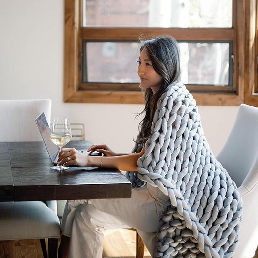 Nuzzie Chunky Knit Weighted Blanket - Breathable, Cooling, Hand Made Knit Throw Blanket for Sleep - Machine Washable, Stylish Decor Design (Misty Grey, Queen | 28lbs | 80"x80")
