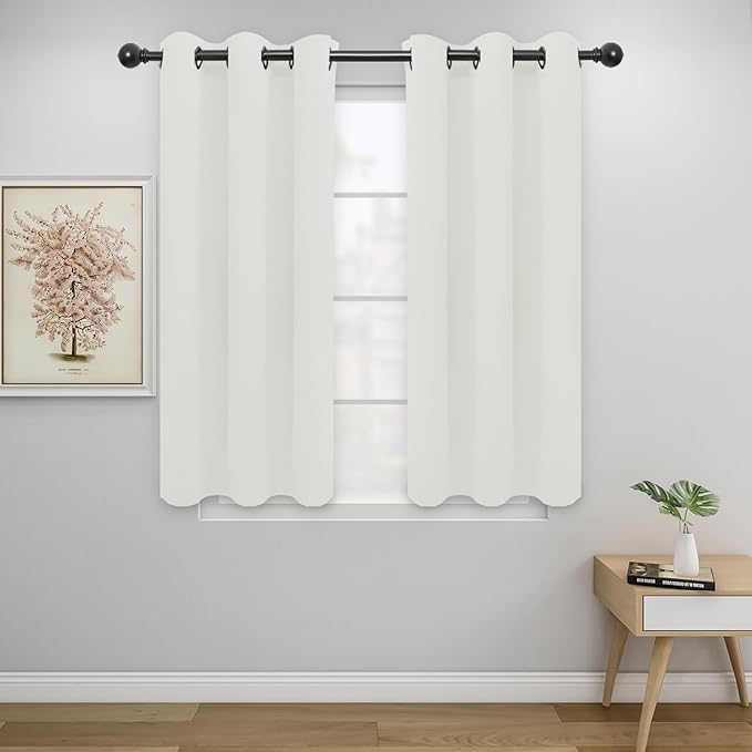 Easy-Going Blackout Curtains for Bedroom, Solid Thermal Insulated Grommet and Noise Reduction Window Drapes, Room Darkening Curtains for Living Room, 2 Panels (34x45 in, Ivory)