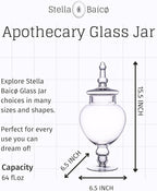 Large Glass Apothecary Jars with Lid, Clear Glass Candy Jar for Candy Buffet, Decorative Glass Jar for Party, Wedding and Home Decor, Elegant Glass Candy Canister (Height: 15", Diameter: 6.3")