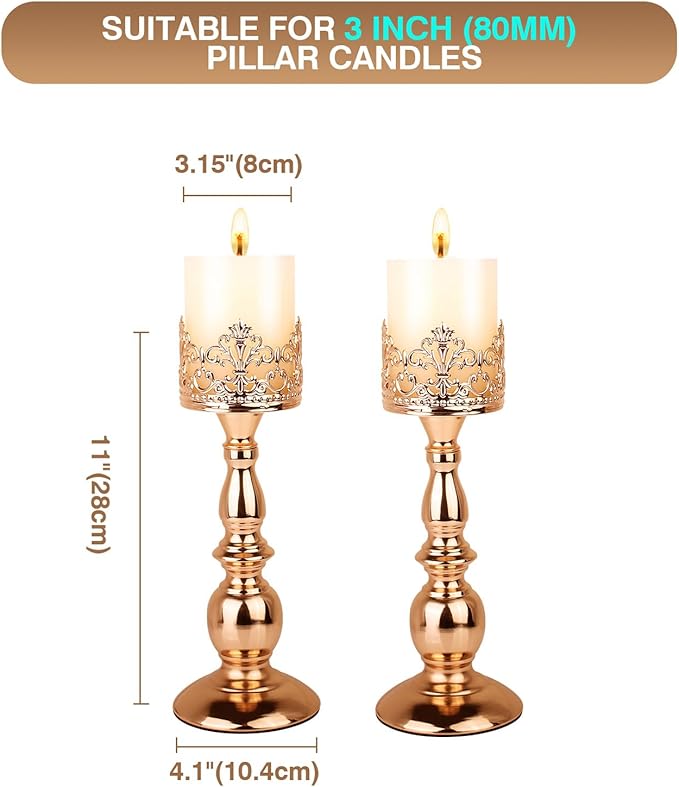 Candle Holders for Pillar Candles Gothic Matte Black Vintage Tall Candle Holders Set of 2 Decorative Large Table Centerpieces Candle Stand Decor (Gold 2PCS A)