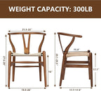 Wishbone Chair Natural Solid Wood Dining Chair/Hans Vegner Y Chair Rattan and Wood Accent Armrest Chairs Set of 4 (Ash Wood - Walnut)