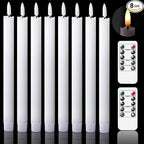 GenSwin Flameless Flickering Taper Candles with 2 Remote Controls and Timer, Real Wax 3D Wick Light Window Candles Battery Operated Pack of 8, Christmas Home Wedding Decor(White, 0.78 X 9.64 Inch)
