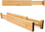 VaeFae Adjustable Bamboo Drawer Dividers, Expandable Drawer Organizer for Kitchen, Bedroom, Bathroom, Dresser and Office, 6-Pack