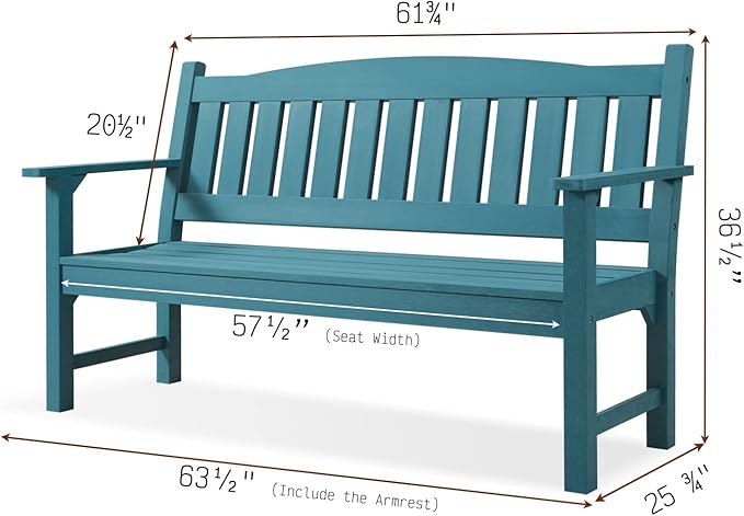 Psilvam 3-Person Outdoor Memorial Bench, All-Weather Poly Lumber Garden Bench, Rot-Resistant Outdoor Patio Bench for Park,Porch,and Church(Blue)
