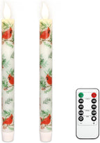 Cardinal Bird Flameless Taper Candles with Remote - Red Bird Theme LED Taper Candles for Home Xmas Holiday Party Christmas Decoration - 2PCS 9.5INCH