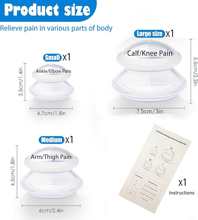 3pcs Cupping Therapy Set-Professional Silicone Cupping, Suitable for Facial Body Massage/Deep Myofascial Release/Pain Relief/Muscle Relaxation & More (Clear,3pcs)