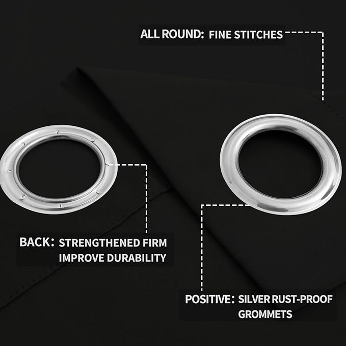 Easy-Going Blackout Curtains for Bedroom, Solid Thermal Insulated Grommet and Noise Reduction Window Drapes, Room Darkening Curtains for Living Room, 2 Panels (52x84 in,Black)