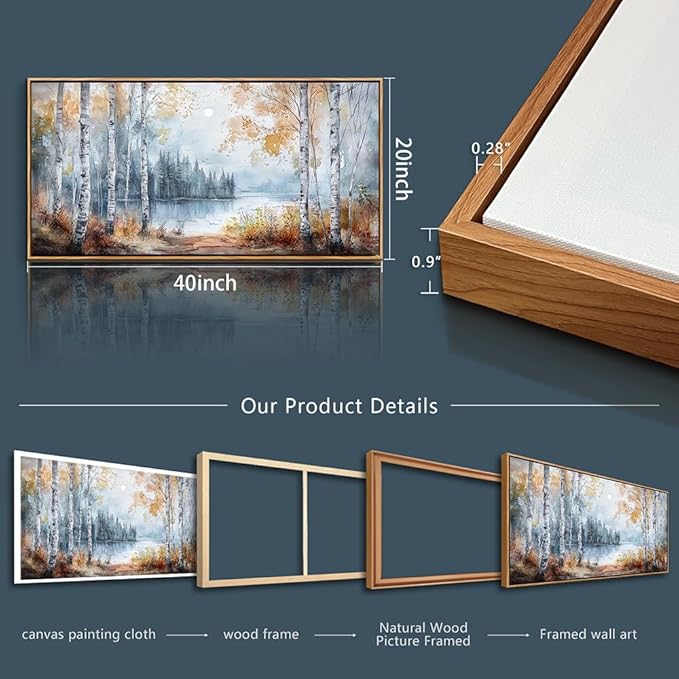 PHAOHUAXM Canvas Wall Art For Living Room Wall Decoration For Bedroom Office Decoration Trees Forest Landscape Painting Lake view Mural Modern Aesthetic Room Home Decor Artwork Wood Framed 20x40 In