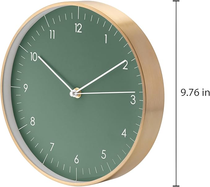 LUUK LIFESTYLE Wall Clock with Silent Movement, Without Ticking, Elegant and Functional Design, Housewarming Gift idea, Decorative, Dark Green and Gold