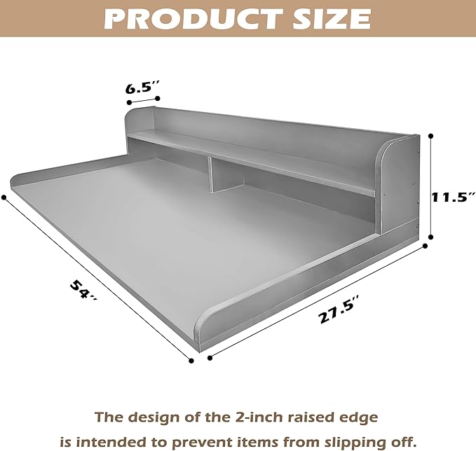 Royxen Laundry Countertop with 2-Tier Shelf Universal Fit, Washer and Dryer Countertop with Storage Space, Shelf Height 11.5 Inches, Solid Wood, Grey
