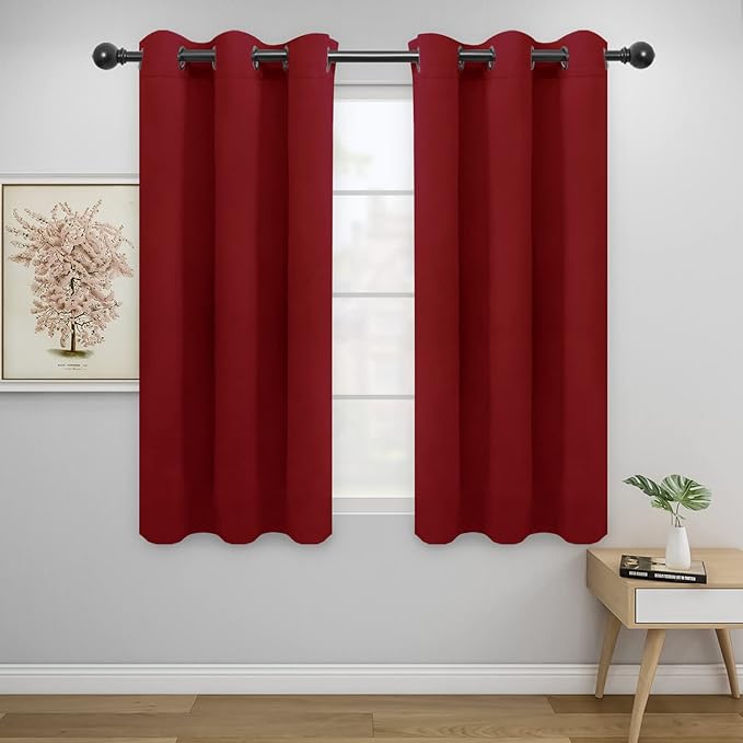 Easy-Going Blackout Curtains for Bedroom, Solid Thermal Insulated Grommet and Noise Reduction Window Drapes, Room Darkening Curtains for Living Room, 2 Panels (42x54 in, Christmas Red)