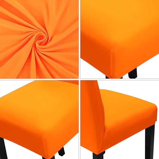 JQinHome Dining Chair Slipcover, High Stretch Removable Washable Chair Seat Protector Cover Set of 6,Chair Covers for Halloween Dining Room, Kitchen,Home Party,Wedding Ceremony(Orange, 6PC)