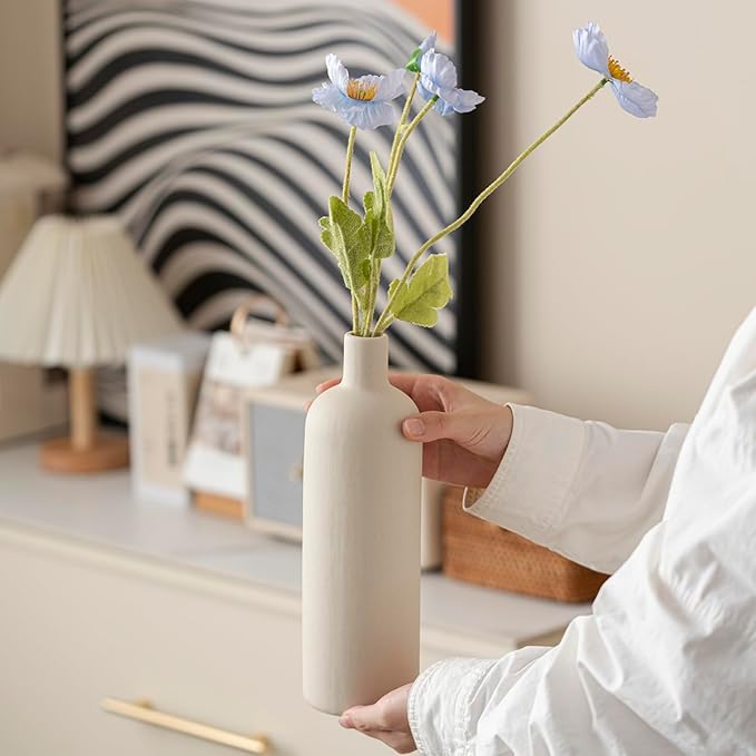 Modern Ceramic Vase Set, Neutral Colors, Decorative Vases for Home Decor, 4 Piece Collection (Beige)