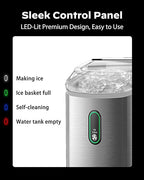 Silonn Nugget Ice Maker Countertop, Pellet Ice Machine with Self-Cleaning Function, Sonic Ice Maker Produces 33lbs of Chewable Ice in 24 Hours, Ideal for Home Kitchen and Office, Stainless Steel
