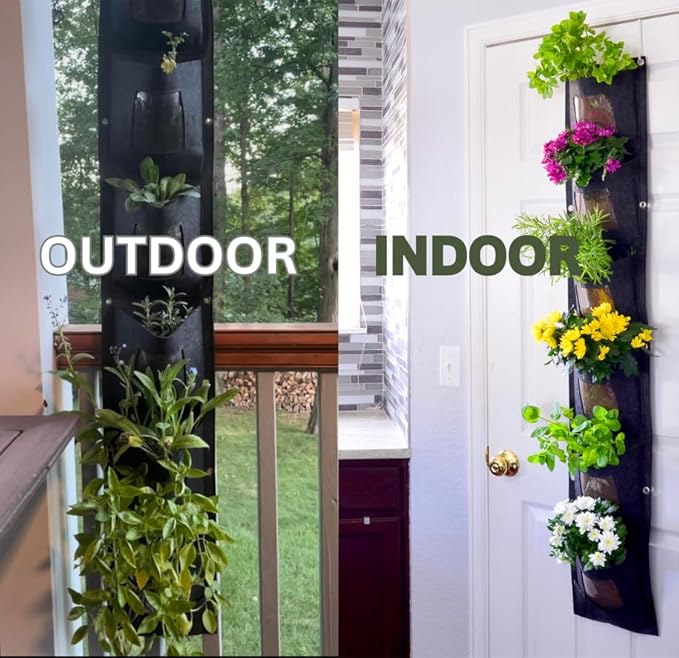 Hanging Planter Bags, Vertical Garden Planting Wall Gardening Grow Bag, 6 Pockets Large Wall Planter - Indoor Outdoor Plants Flowers Herbs, Waterproof Reusable