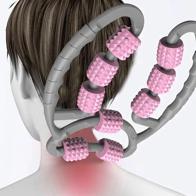 10 Roller Circular Leg Massager with Bonus Massage Stick – Manual Back & Leg Rollers, Relajador de Piernas Set, Circular Leg Clamp Roller for Neck, Arms & Legs (Pink)