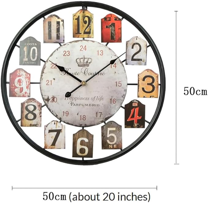 Large Wall Clock Separate Retro Dial Decorative Silent Non Ticking 20 Inch Big Vintage Farmhouse Clocks for Living Room,Black Metal Frame