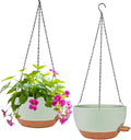 2 Pack Hanging Planters for Indoor Outdoor Plants, 12 Inch Self Watering Hanging Pot with Drainage Holes and Saucer, Plastic Plant Pots, Green Brown Flower Pots for Kitchen, Balcony, Garden