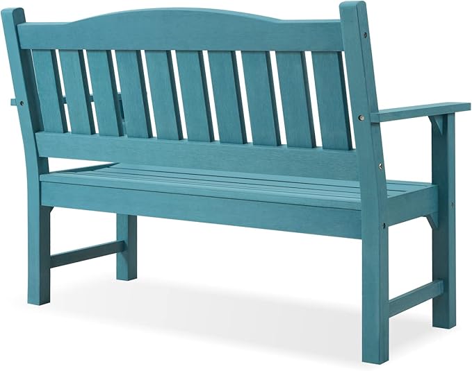 Psilvam 2-Person Outdoor Memorial Bench, All-Weather Poly Lumber Garden Bench, Rot-Resistant Outdoor Patio Bench for Park,Porch,and Church (Blue)