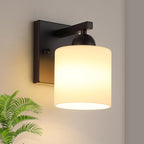 Matte Black Milk Glass Wall Sconces, 1 Pack Hardwired Indoor Wall Light Fixtures for Living Room, Hallway, Bedroom, Ceramic E26 Sockets (Bulbs Not Included)
