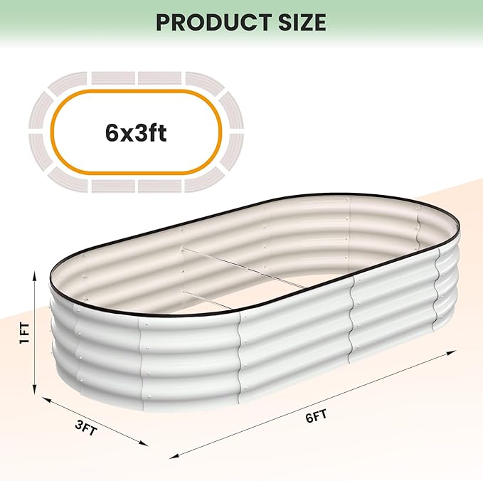 2 Pcs 6x3x1ft Oval Raised Garden Bed, Galvanized Raised Beds,Open-Ended Base Metal Raised Planter Beds,Garden Bed Outdoor,Planter Raised Boxes for Vegetables, Flowers,Tool-Free Asse,White