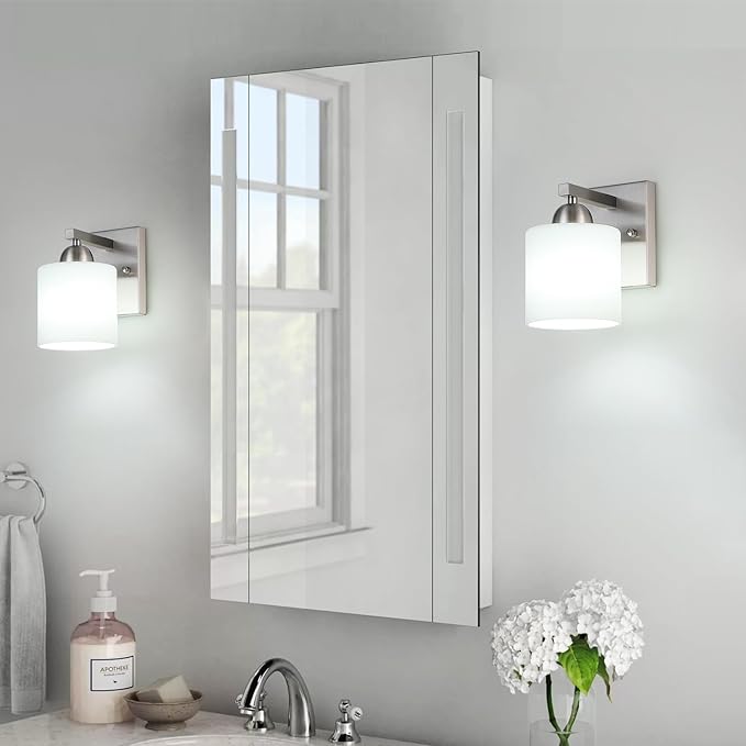 Brushed Nickel Milk Glass Wall Sconces, 1 Pack Hardwired Indoor Wall Light Fixtures for Living Room, Hallway, Bedroom, Ceramic E26 Sockets (Bulbs Not Included)