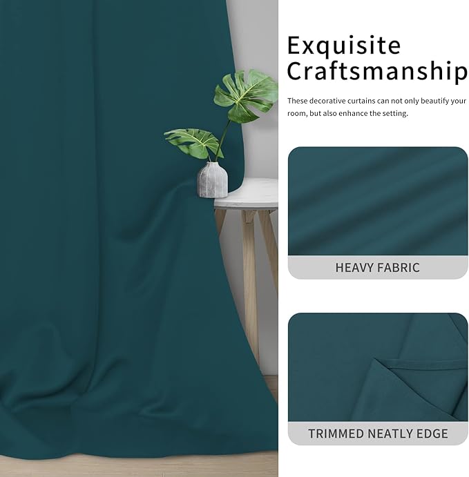 Easy-Going Blackout Curtains for Bedroom, Solid Thermal Insulated Grommet and Noise Reduction Window Drapes, Room Darkening Curtains for Living Room, 2 Panels (42x54 in, Peacock Blue)
