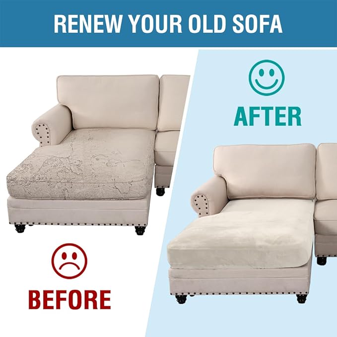 H.VERSAILTEX Velvet Stretch Individual Chaise Cover Sectional Couch Covers for L Shaped Sofa Both Left/Right Furniture Protector Seat Cushion Sofa Cover (1 Piece Chaise Cover, Porcelain)