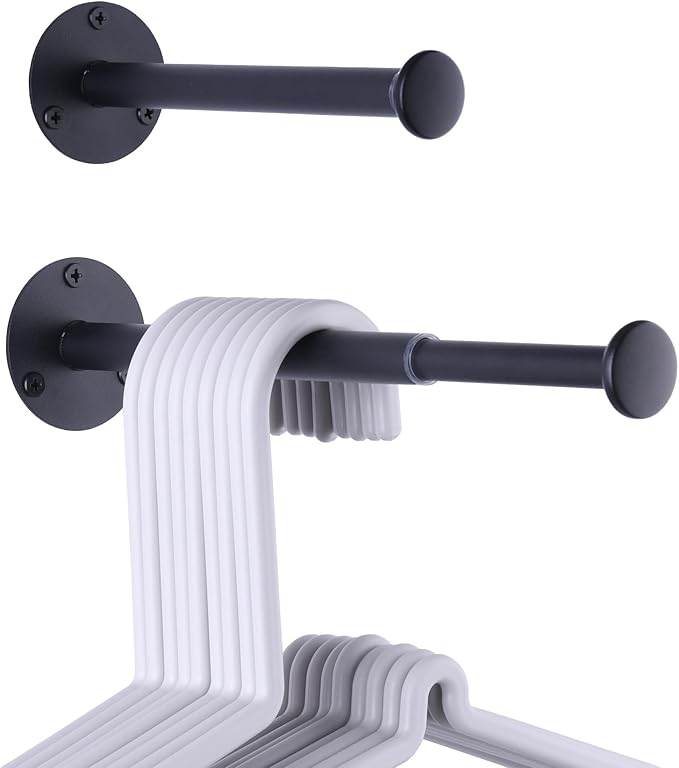 2 Pack Retractable Hanger Holder for Laundry Room, Wall Mount Organizer Rack for Lightweight Clothes, Space Saving Laundry Hook Rod, Keep Empty Hangers Handy, Black